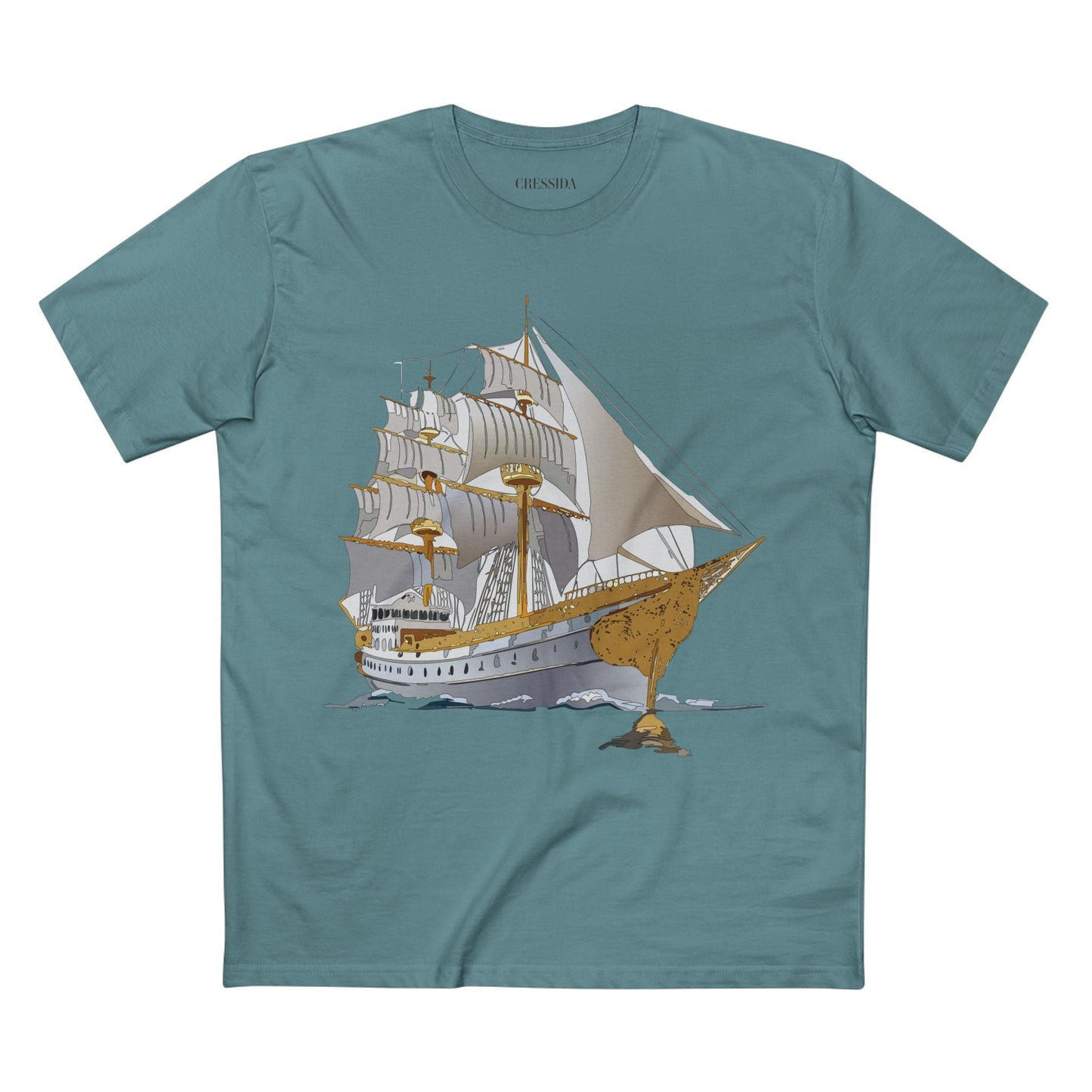 Ship Graphic Unisex 100 Cotton T-Shirt with Gold Frigate Art Design 6