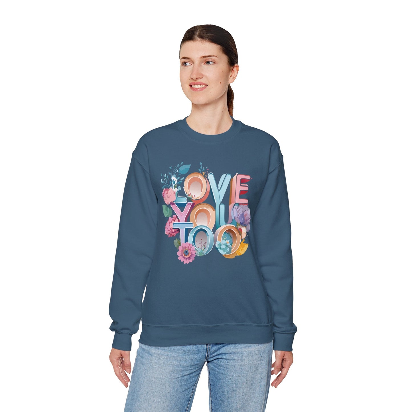 Floral Love Sweatshirt Valentines Day Unisex Crewneck Gildan 18000 Heavy Blend Warm