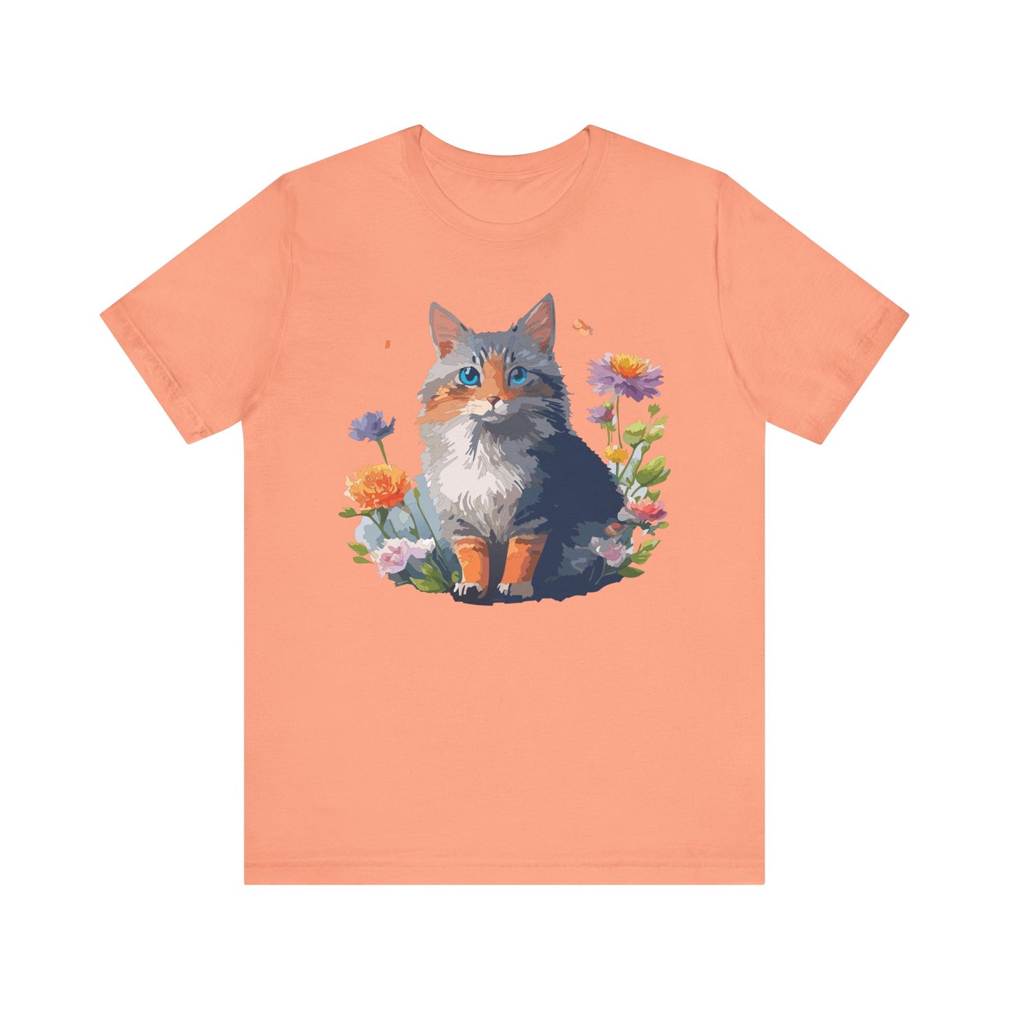 Floral Cat Tee, Animal Shirt, Cat Shirt, Floral Tee, Flower T-shirt, T-Shirt with Animal, Summer Top with Art Design