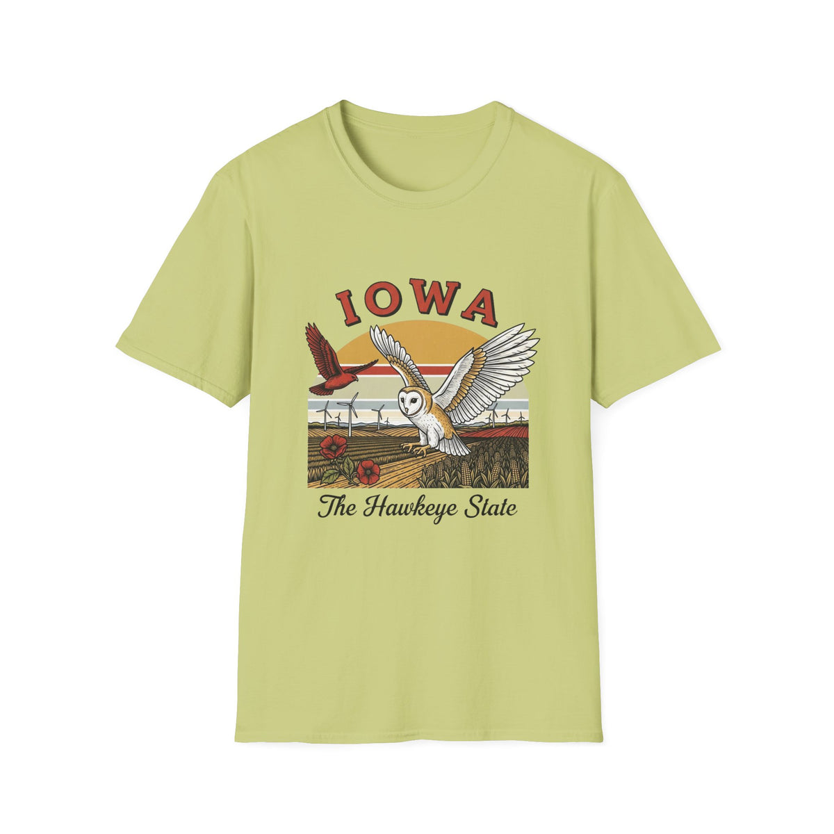 Iowa Barn Owl T-Shirt — The Hawkeye State Vintage State Pride Tee Travel Tourist Graphic Design Unisex 100 Cotton Gildan T-Shirt