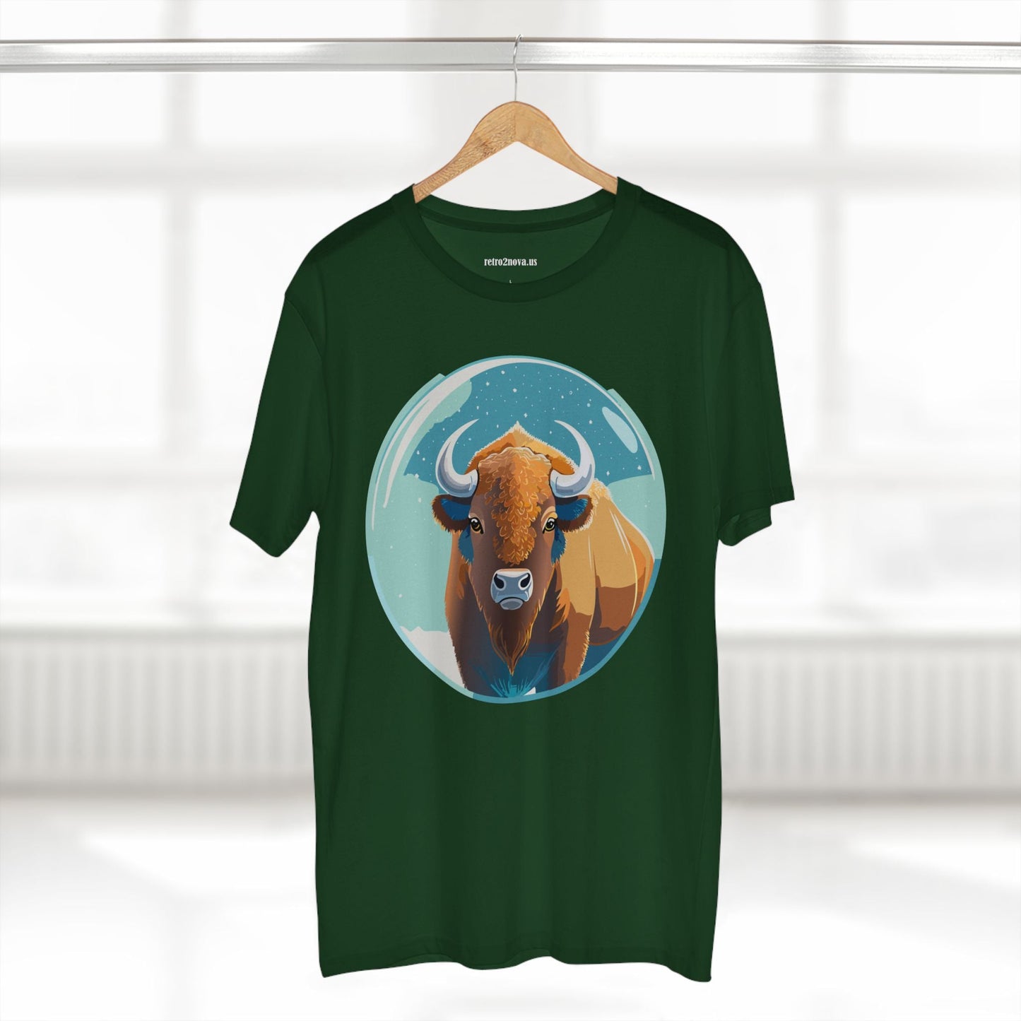 Retro2Nova Bison Art Tee Unisex Premium Cotton Staple Shirt With Original Animal Illustration From Art Collection