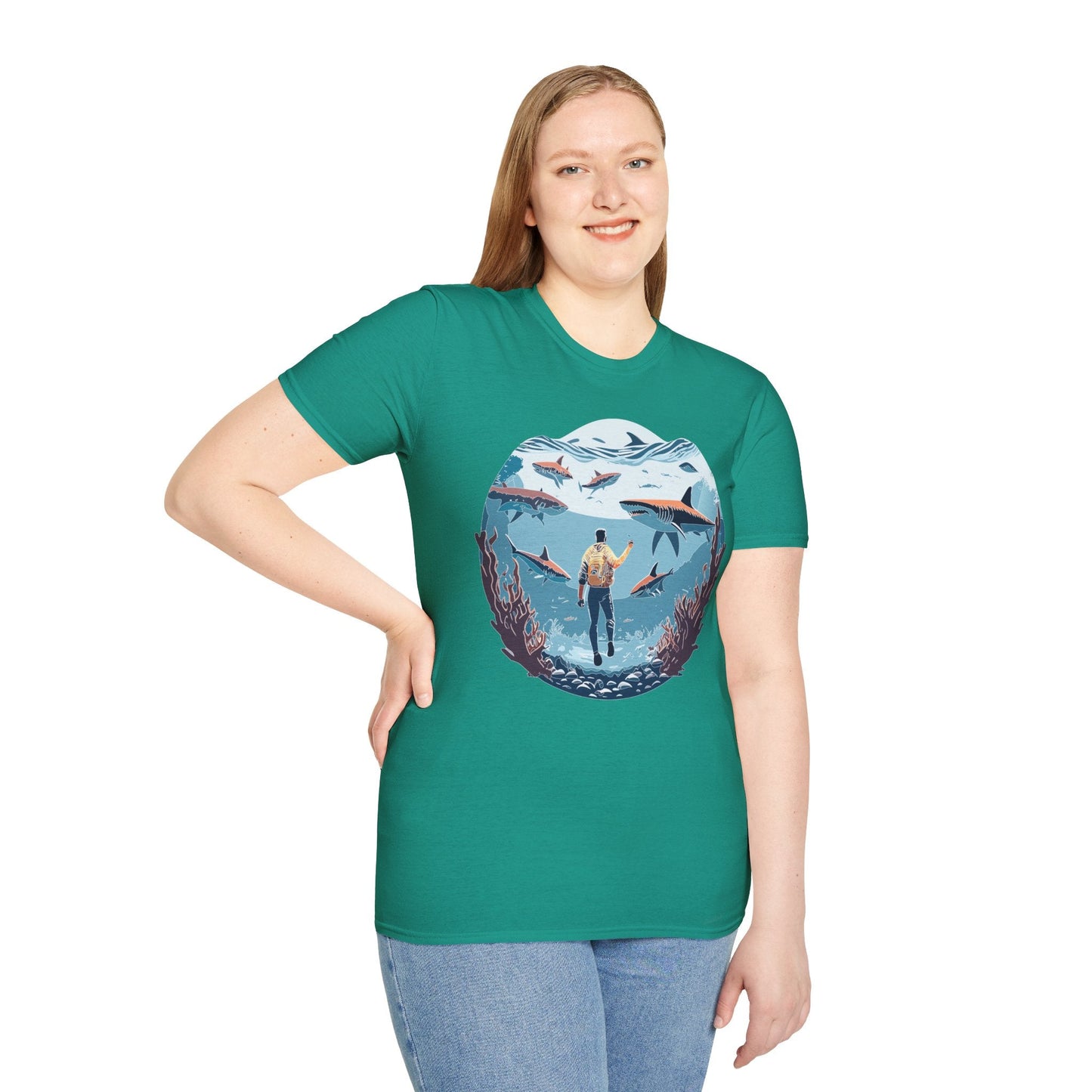 Ocean Theme Unisex Softstyle T Shirt 64000 Cotton Tee With Ocean Art Design Breathable
