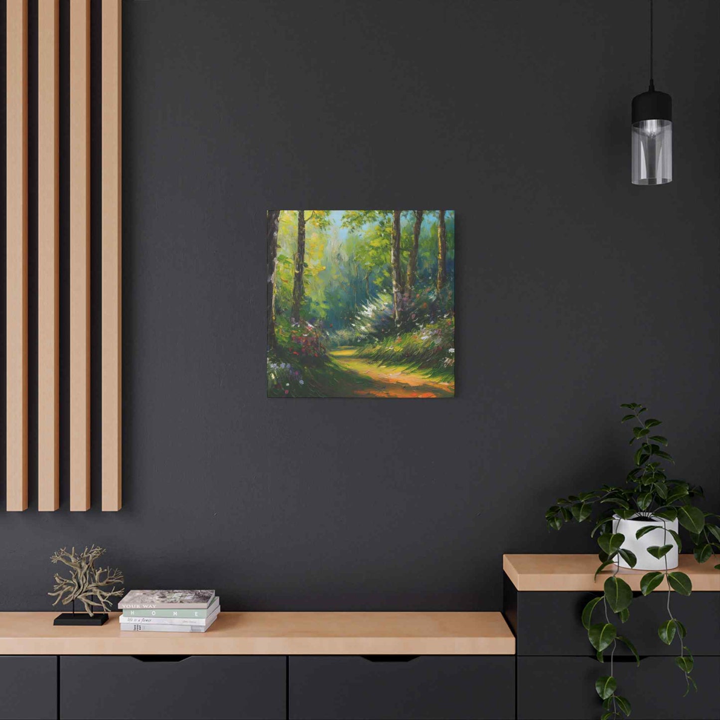 Summer Forest Print Canvas, Oil Paint Print 20x20, 24x24, 30x30, 32x32, 36x36 Art Design Print Pine-Wood Inner Frame MC-88