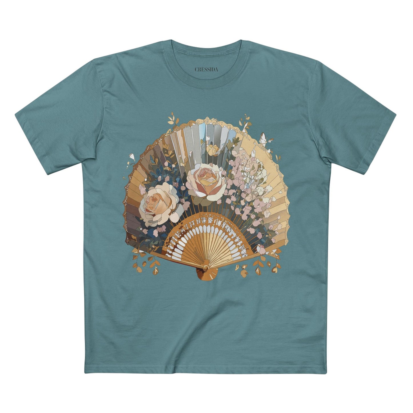 Antique Fan Graphic Design T-Shirt Unisex 100 Cotton Floral Carnival Artwork Tee 6