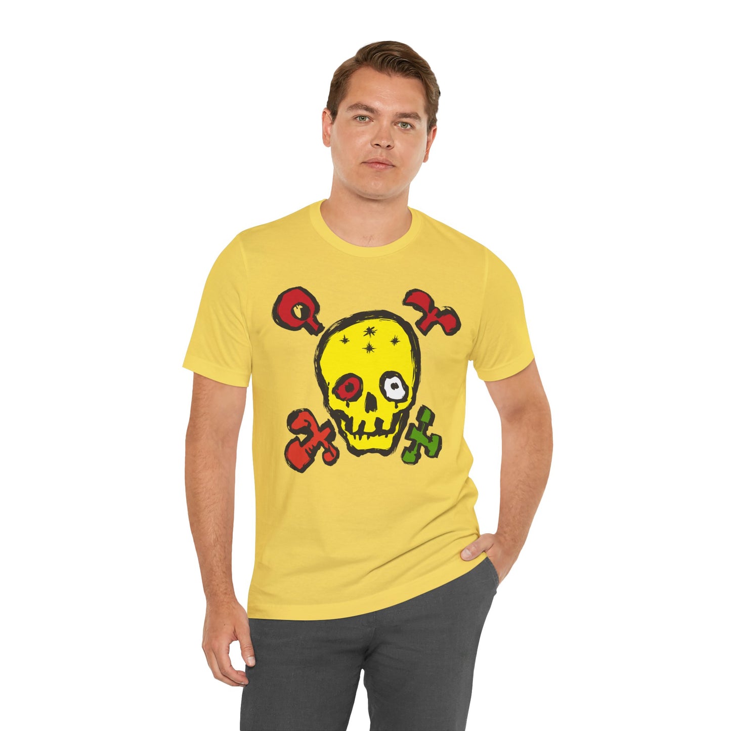 Yellow Skull Graphic Design Tee, Skull Shirt, Vintage Tees, Art Design T-Shirt, Vintage Graphic Tee, Art Shirts with Skulls