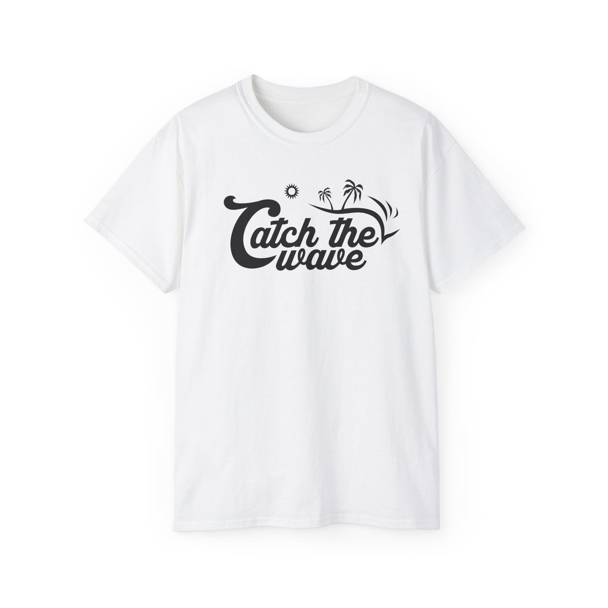Catch the Wave Tee | Surf Script Typography, Palm Trees, Beach Vibes