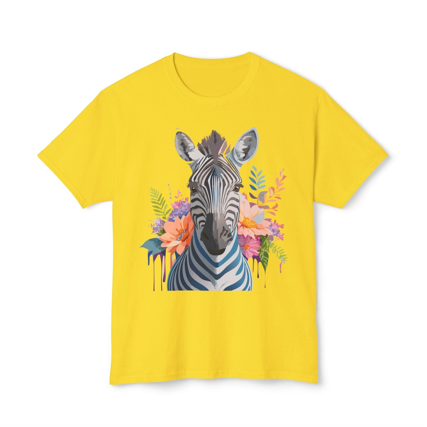 Unisex Zebra Art Print T Shirt HD Cotton Tee Floral Design Made In USA Premium Comfort Breathable