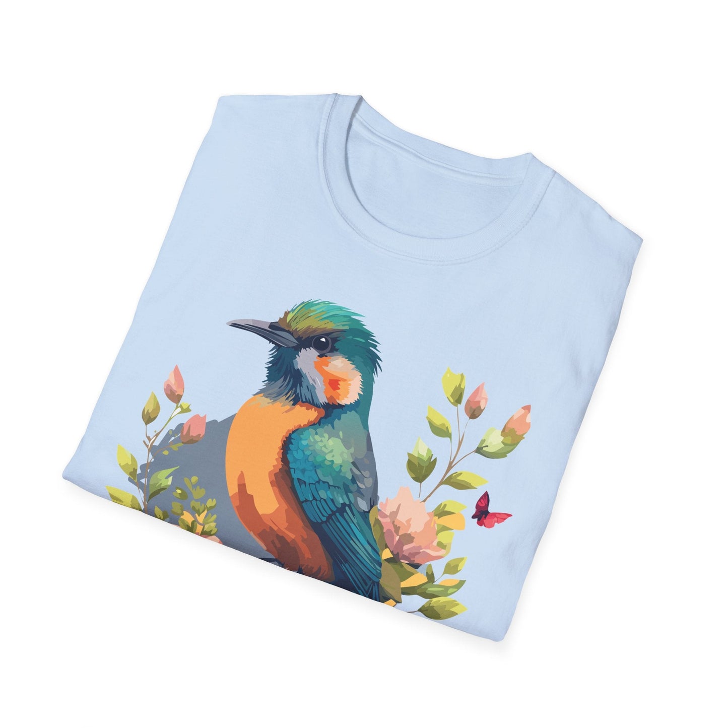 Floral Bird T Shirt Unisex Softstyle Tee 100 Percent Ring Spun Cotton Animal Print