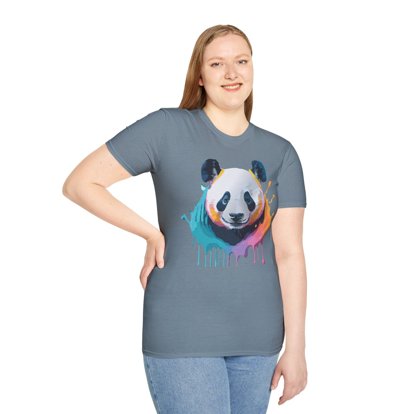 Unisex Panda Shirt T Shirt With Panda Animal Print Tee Softstyle Gildan 64000 100 Percent Ring Spun Cotton