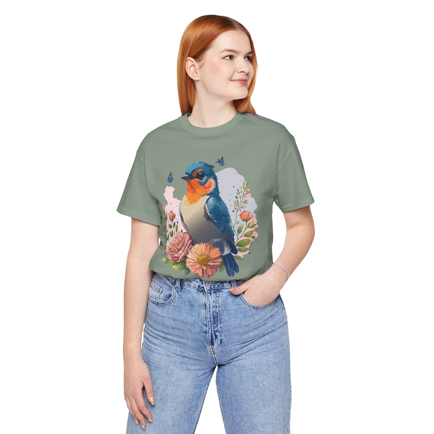 Floral Bird Tee, Animal Shirt, Bird Shirt, Floral Tee, Flower T-shirt, T-Shirt with Animal