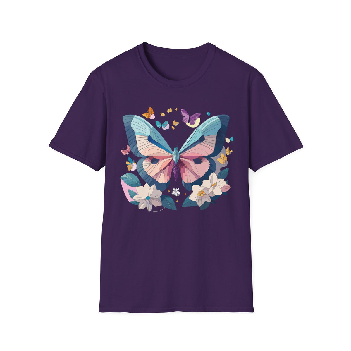 Pastel Butterfly Floral Moths Graphic Design Unisex 100 Cotton Gildan T-Shirt