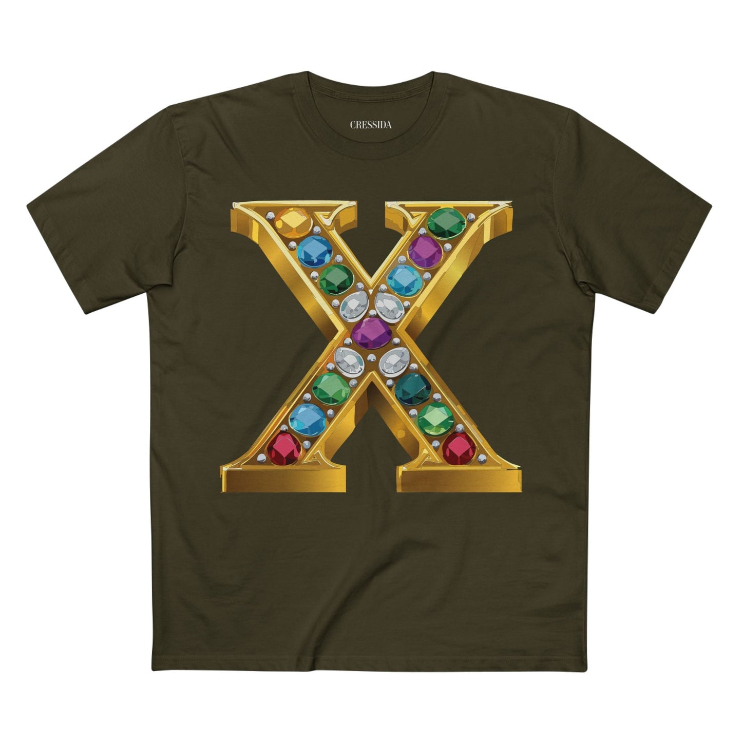 Letter X Graphic Design Tee Unisex 100 Cotton With Antique Gold Letters Artwork T-Shirt