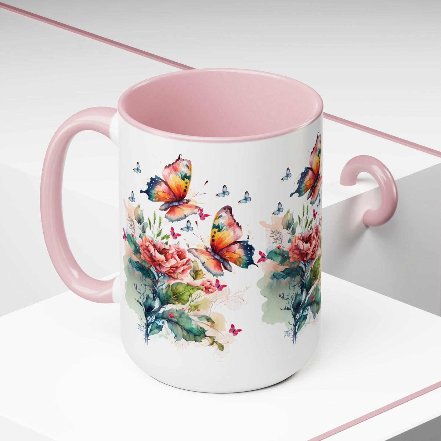 Two-Tone Coffee Mugs with butterfly