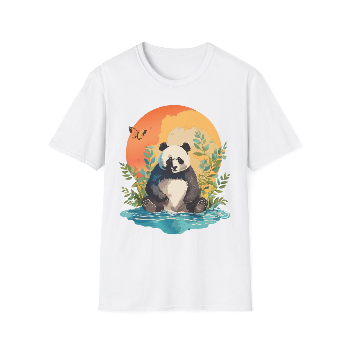 Panda Sunset Illustration T-Shirt | Cute Panda Nature Tee