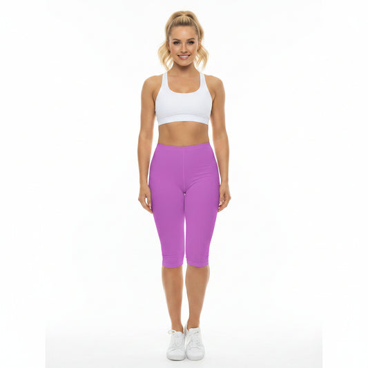 Orchid Pink Color Women's Brushed Suede Poly Span Casual Capri Leggings XS-2XL