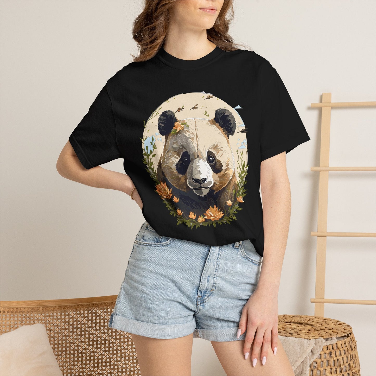 Panda Portrait Graphic T-Shirt Unisex Cotton Floral Animal Art Tee p9