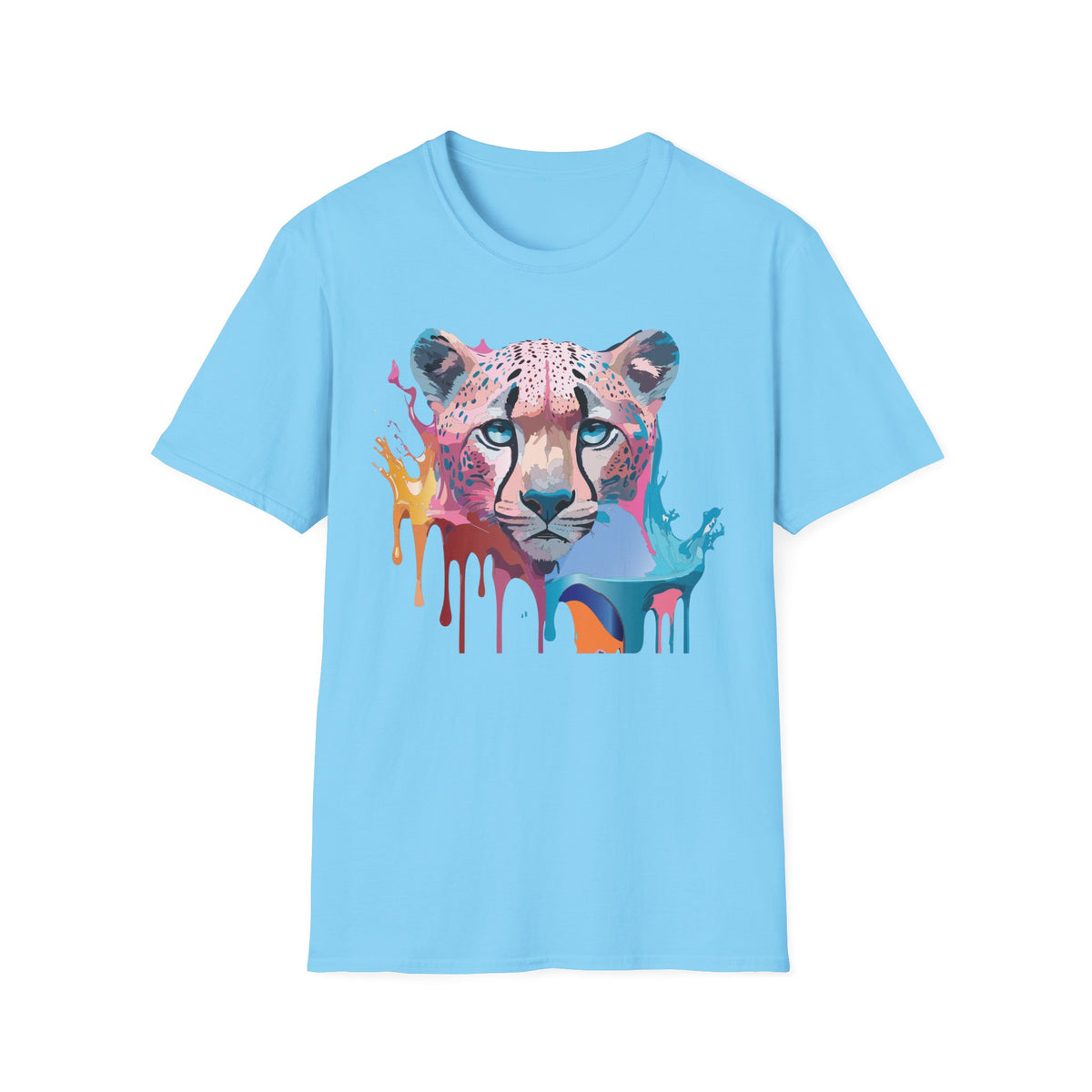Colorful Cheetah Face T-Shirt | Watercolor Drip Animal Tee