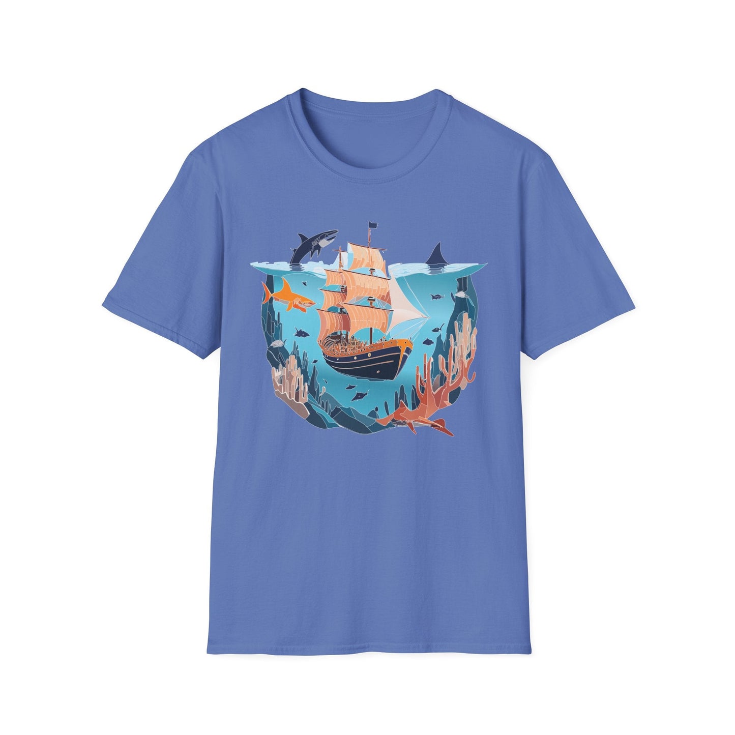 Ocean Tee Shirt Unisex Softstyle 64000 U Boat Design 100 Percent Ring Spun Cotton Tee