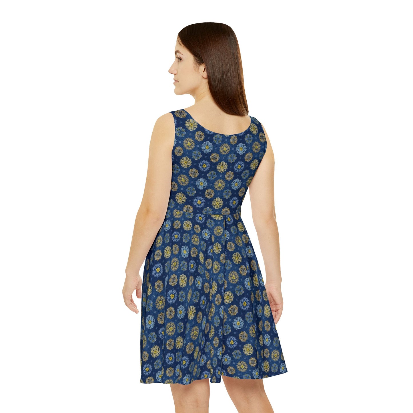 Women Denim Print Skater Dress, Denim Print Poly-Span Dress - 34-2