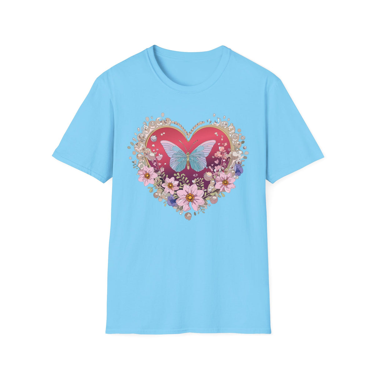 Butterfly Heart Floral Graphic Design Unisex 100 Cotton Gildan T-Shirt
