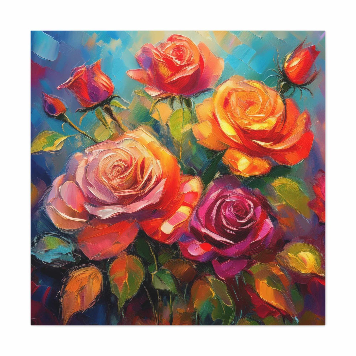 Orange Roses Print Canvas, Roses Oil Paint Print 20x20, 24x24, 30x30, 32x32, 36x36, Floral Art Design Print Non-Frame MC-17