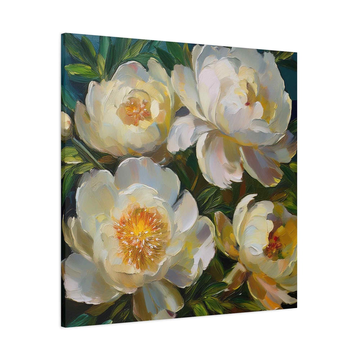 Cream Peonies Print Canvas, Floral Oil Paint Print 20x20, 24x24, 30x30, 32x32, 36x36 Art Design Pine-Wood Inner Frame MC-124