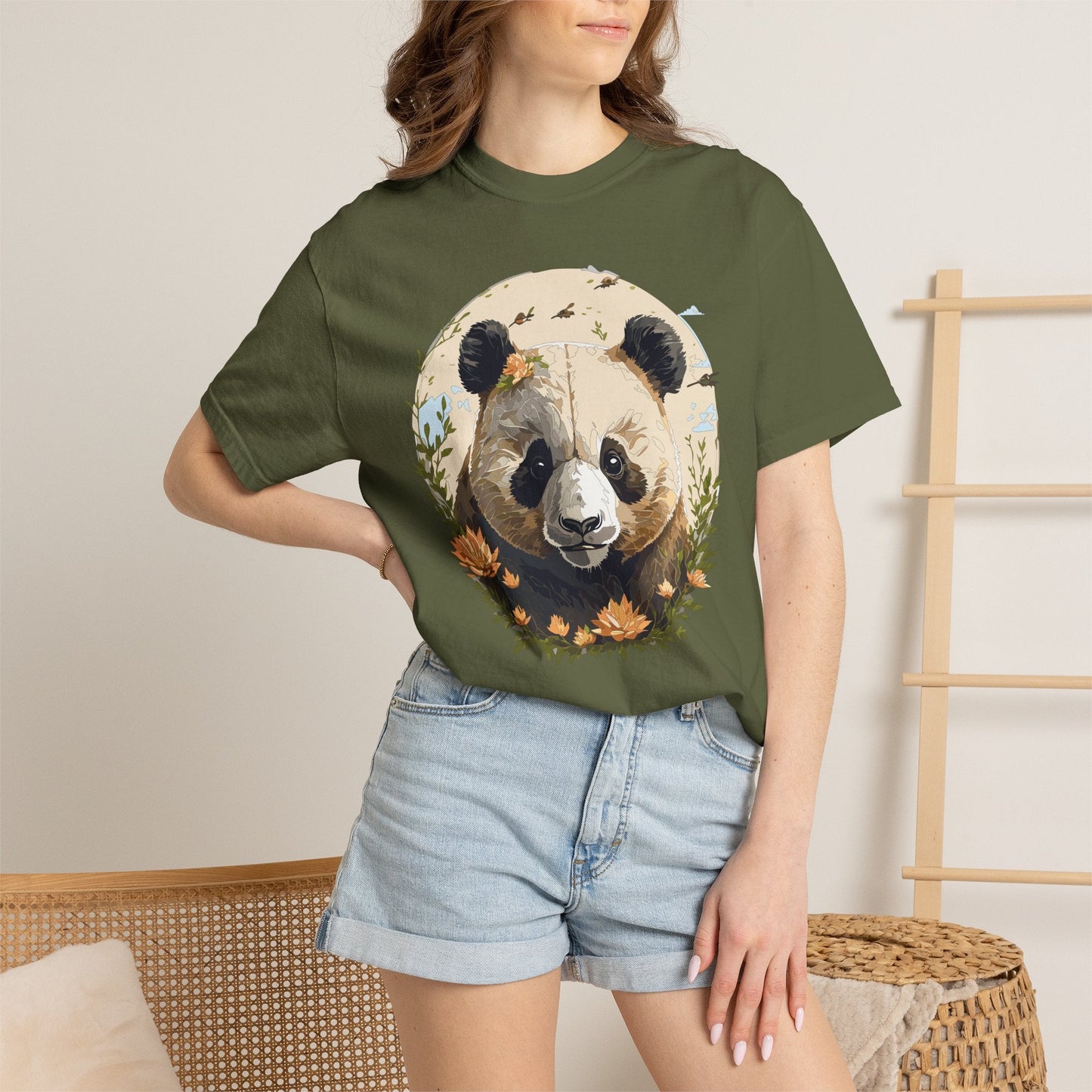 Panda Portrait Graphic T-Shirt Unisex Cotton Floral Animal Art Tee p9