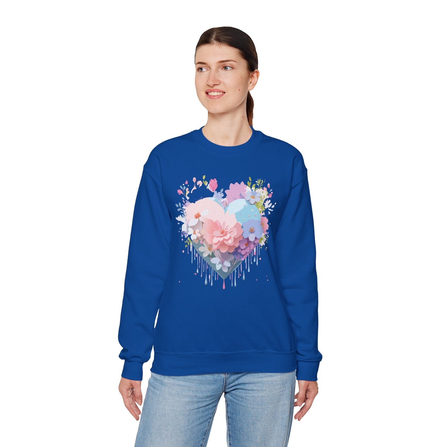 Floral Heart Sweatshirt Unisex Heavy Blend Crewneck Valentines Day Floral Love Cozy