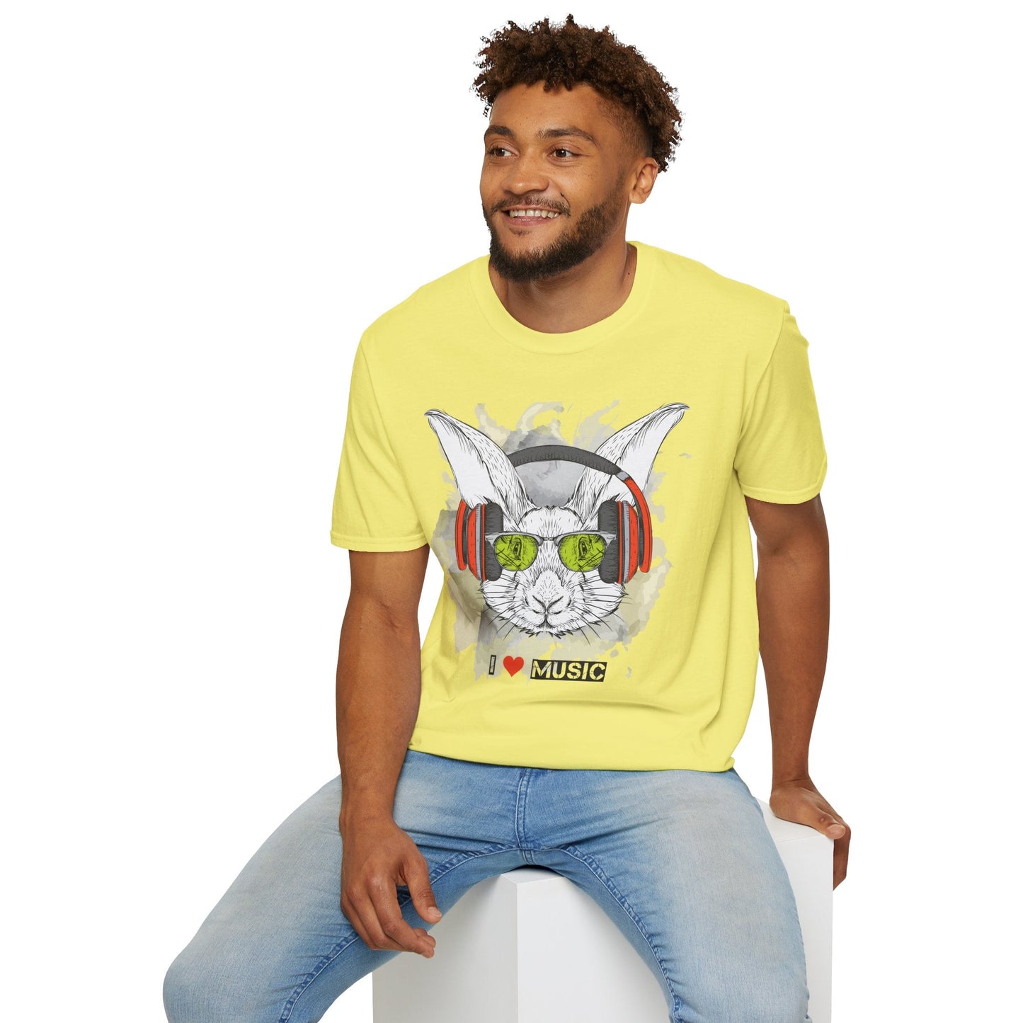 I Love Music Animals Shirt With Headphones Unisex Softstyle Tee 100 Percent Ring Spun Cotton