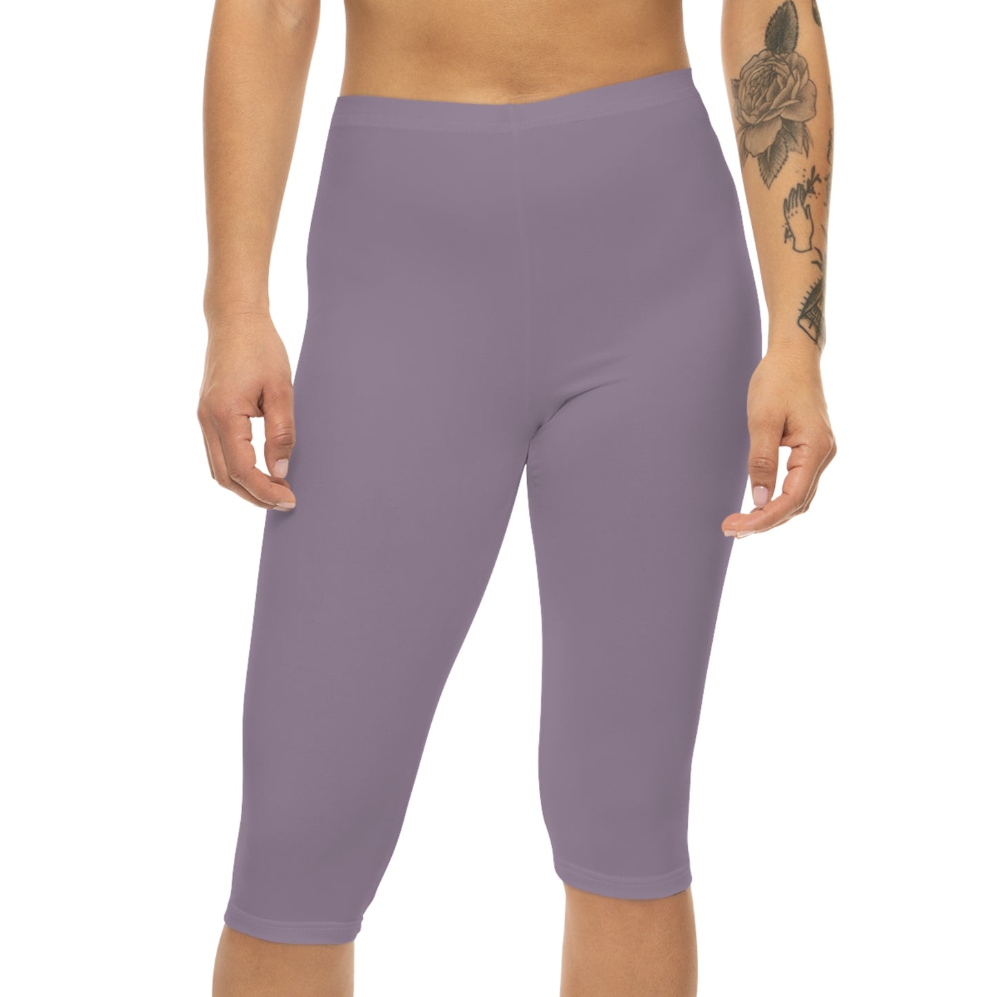Dusty Purple Color Women's Brushed Suede Poly Span Casual Capri Leggings XS-2XL