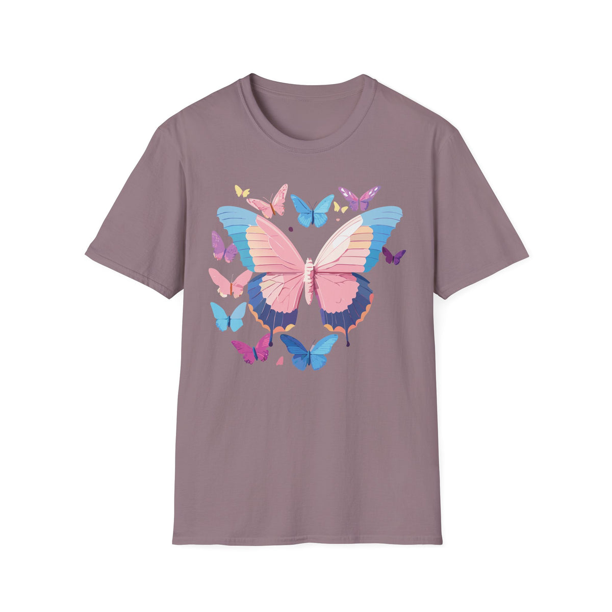 Butterfly Cluster T-Shirt — Pastel Pink & Blue Butterfly Graphic Tee Unisex 100 Cotton Gildan T-Shirt