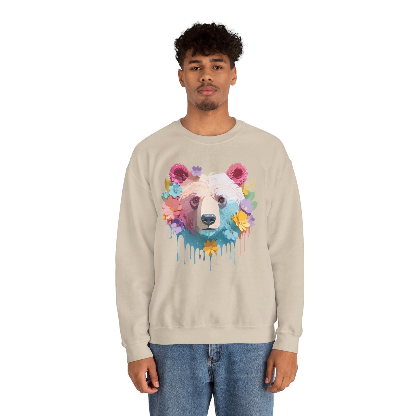 Unisex Floral Bear Sweatshirt Gildan 18000 Art Design Animals