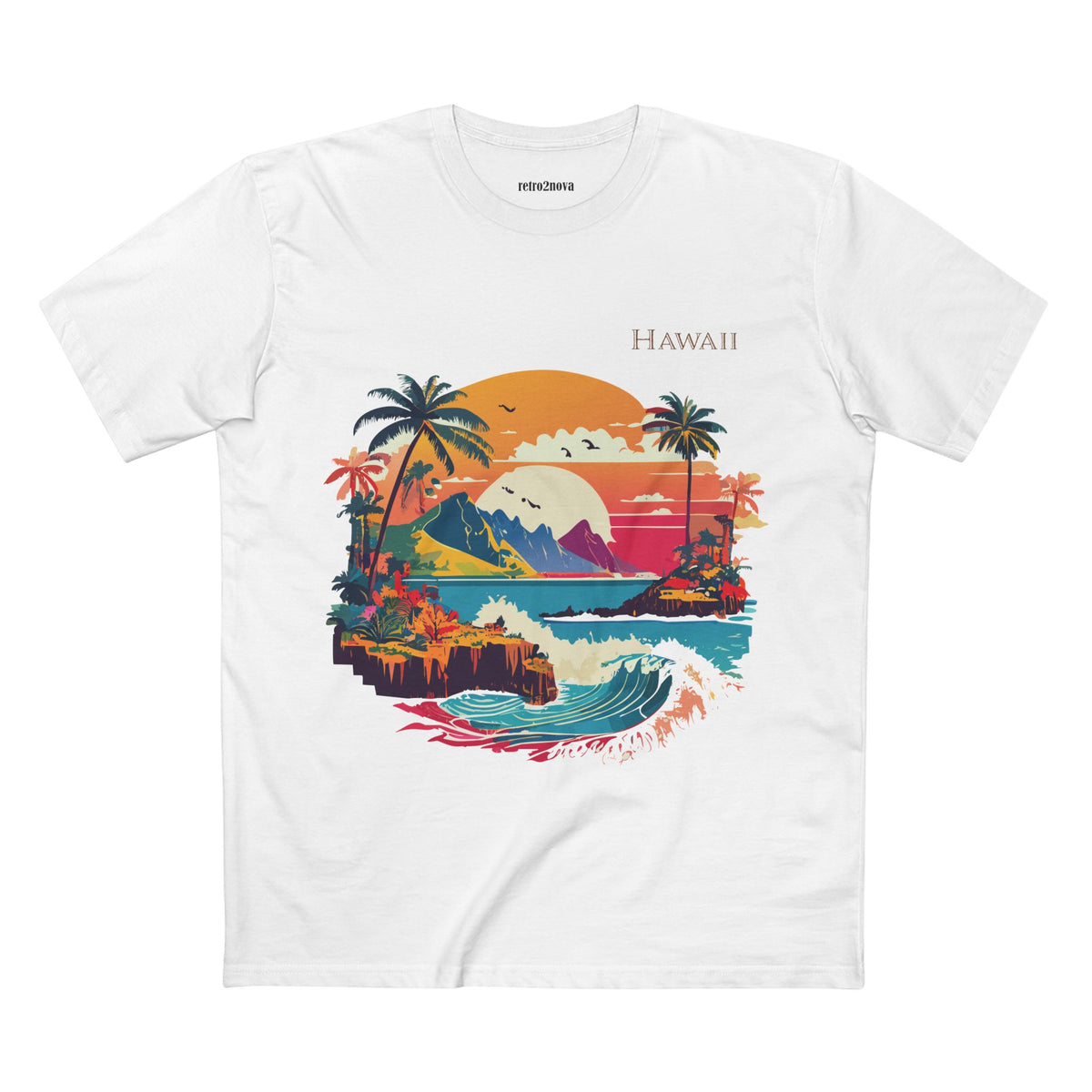 Hawaii Retro Sunset Surf Scene T-Shirt | Tropical Island Palm Beach Tee