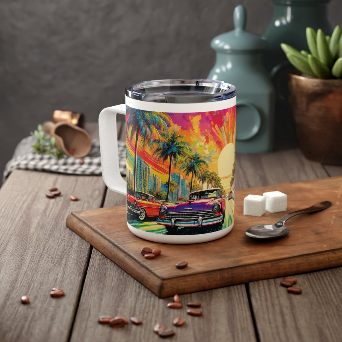 34 Art Design Insulated Coffee Mug Clear Lid 10oz Insulated Coffee Mug 10oz