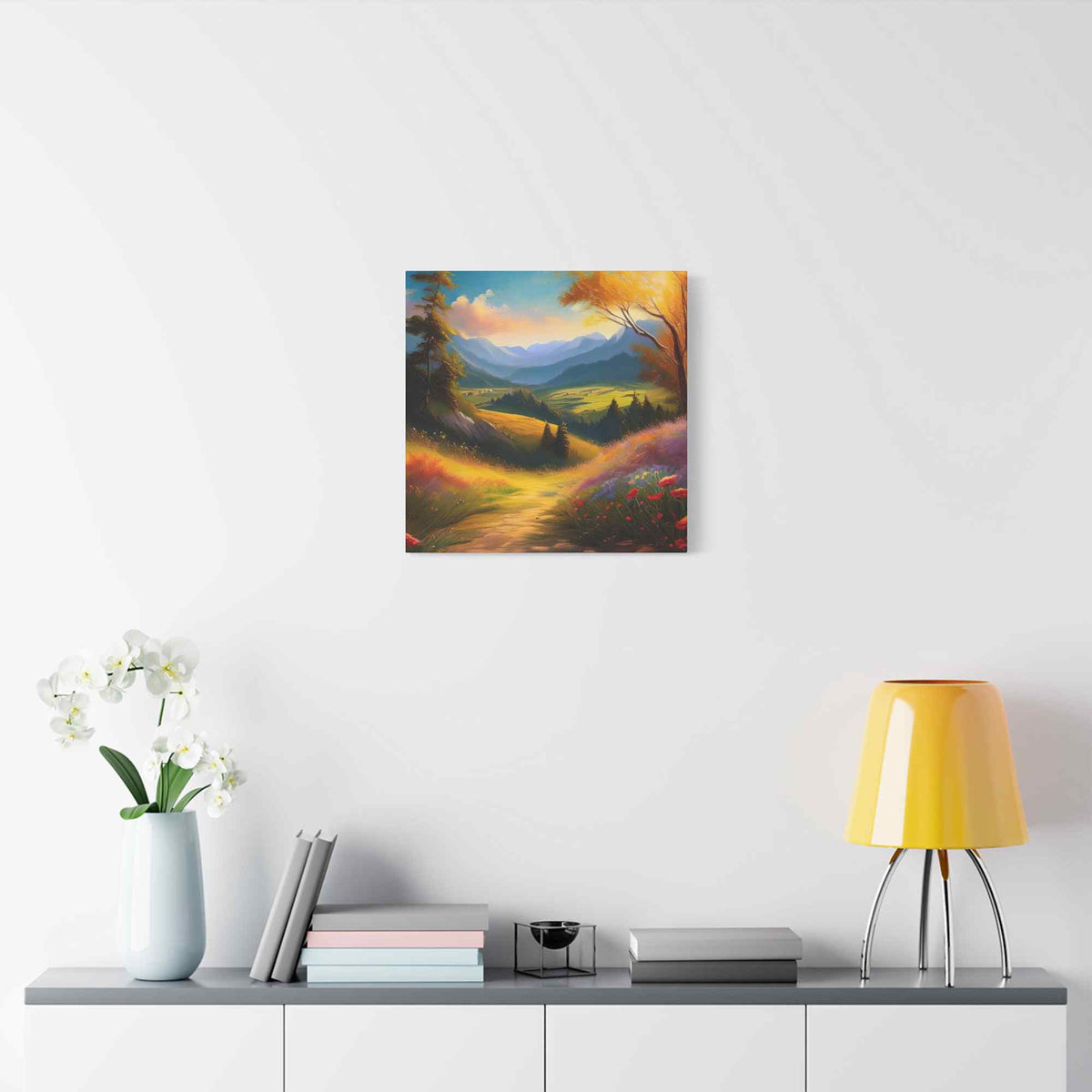 Landscape Print Canvas, Oil Paint Print 20x20, 24x24, 30x30, 32x32, 36x36 Art Design Print Pine-Wood Inner Frame MC-36