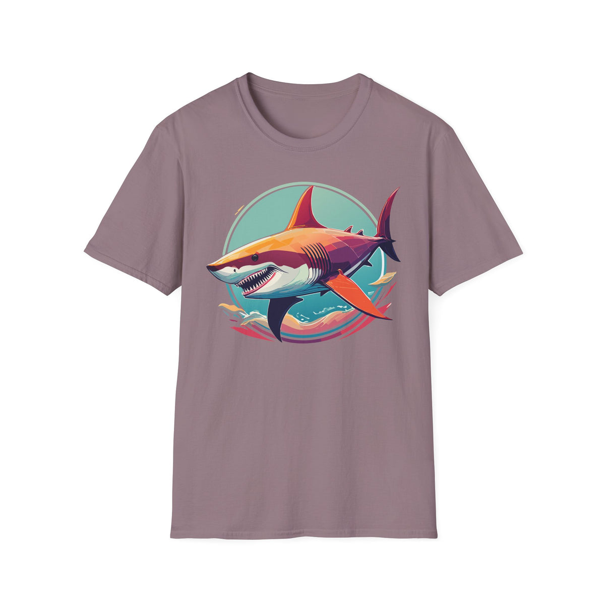 Colorful Great White Shark Illustration T-Shirt | Ocean Retro Graphic