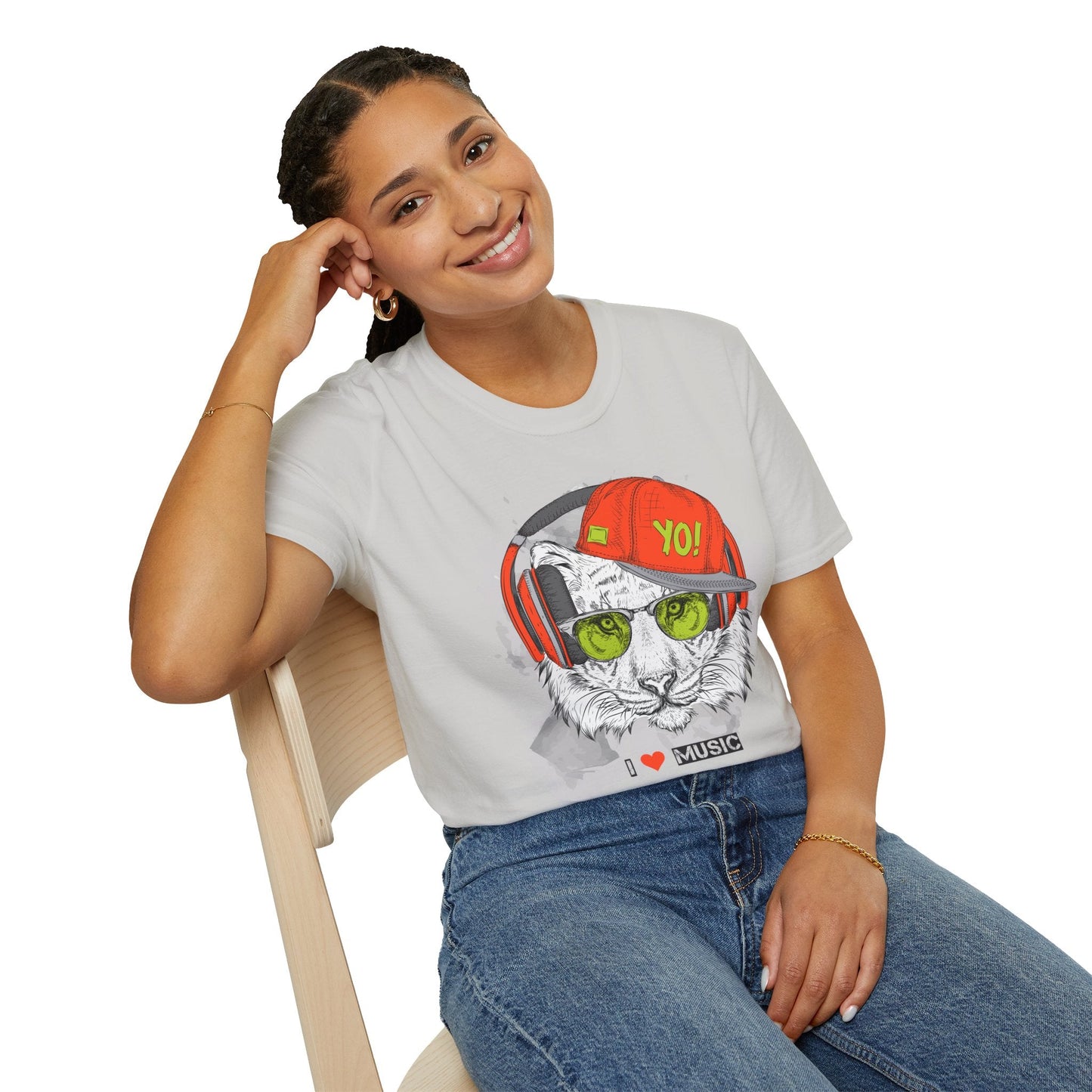 I Love Music Animals Shirt With Headphones Unisex Tee Gildan Softstyle 64000 Premium Comfort