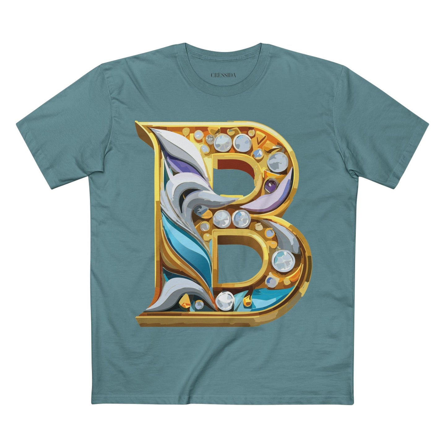 Letter B Graphic Design Tee Unisex 100 Cotton With Antique Gold Letters Artwork T-Shirt
