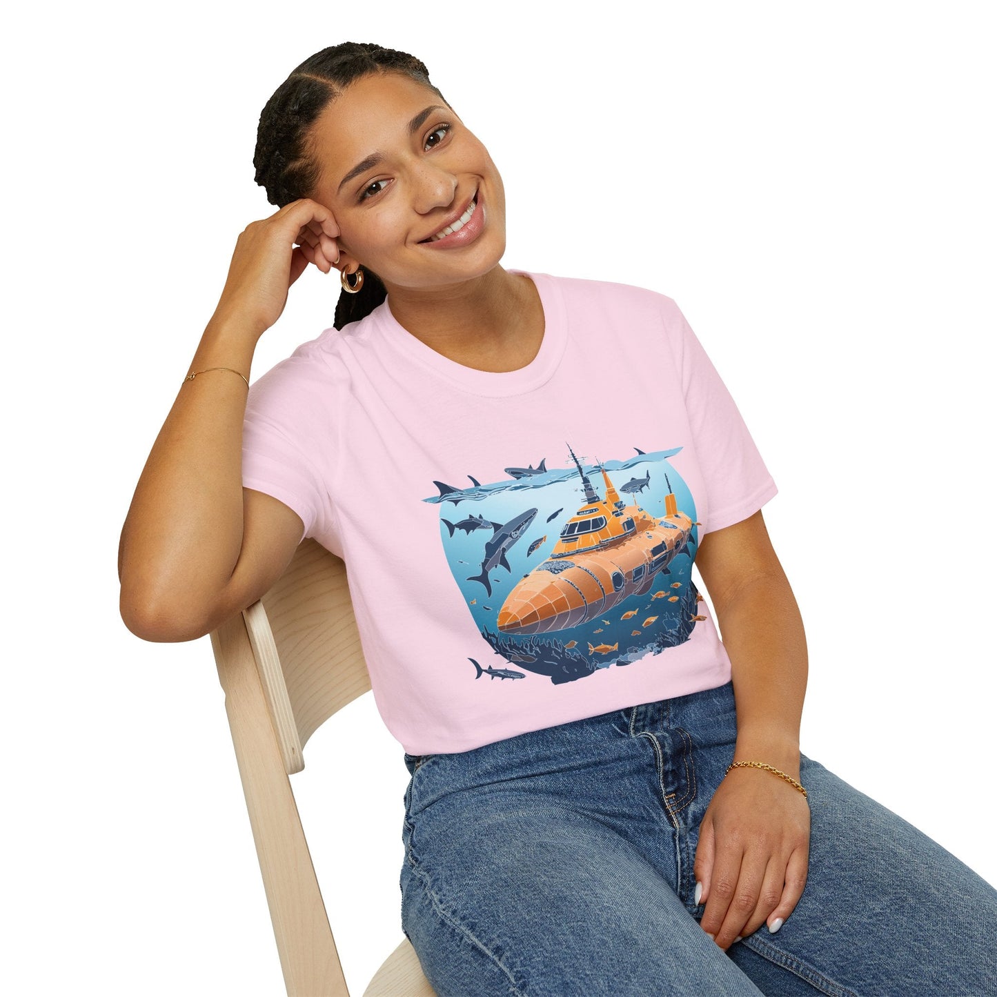 Ocean Graphic Tee Shirt Unisex Softstyle 64000 Gildan Lightweight Breathable Ocean Design U Boat