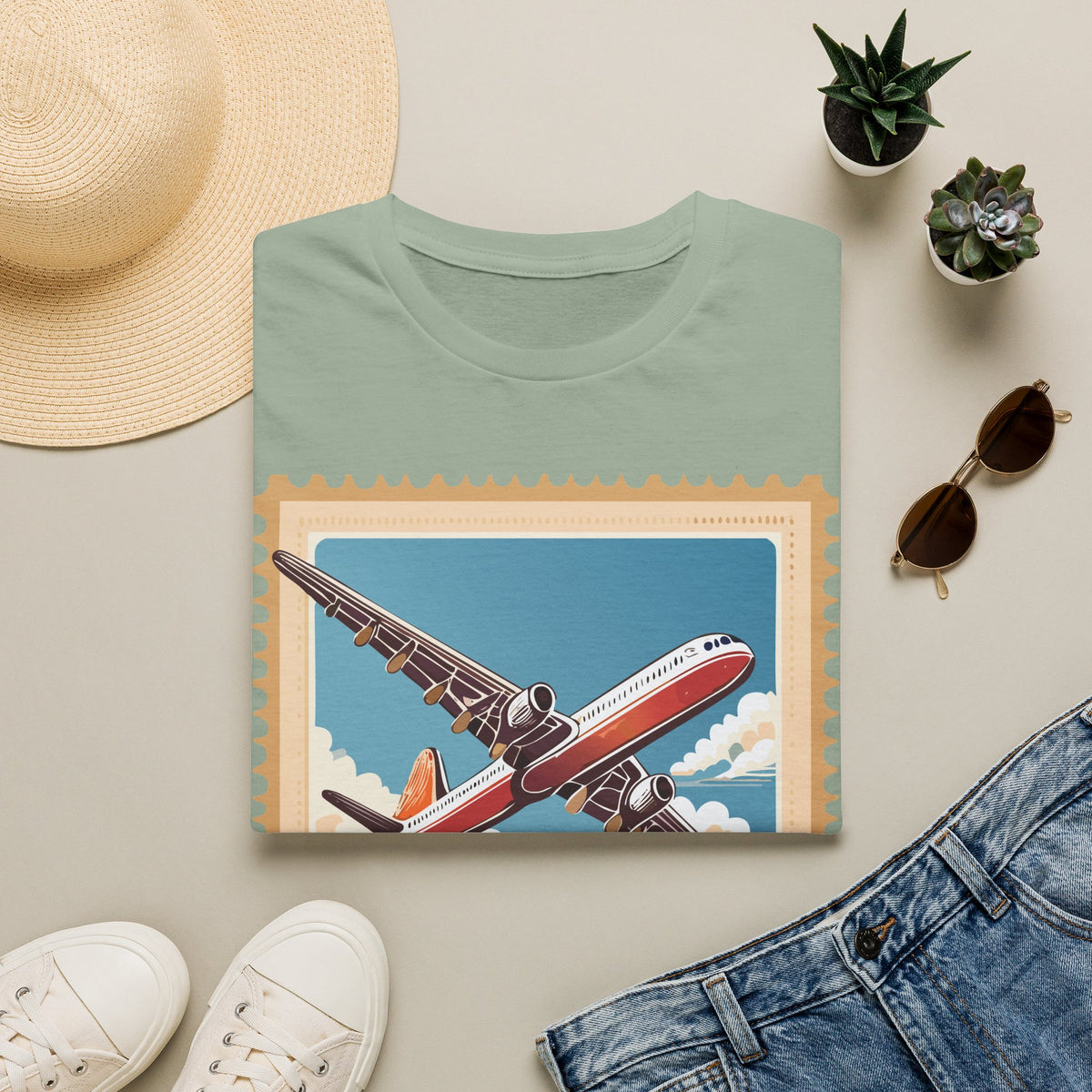 Vintage Airplane Stamp T-Shirt | Retro Travel Poster Tee