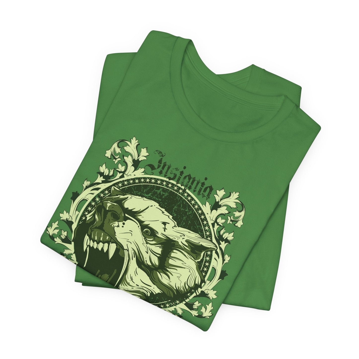 Howling Wolf Skull Tee Gothic Vintage Crest, Green Graphic Shirt Art-54