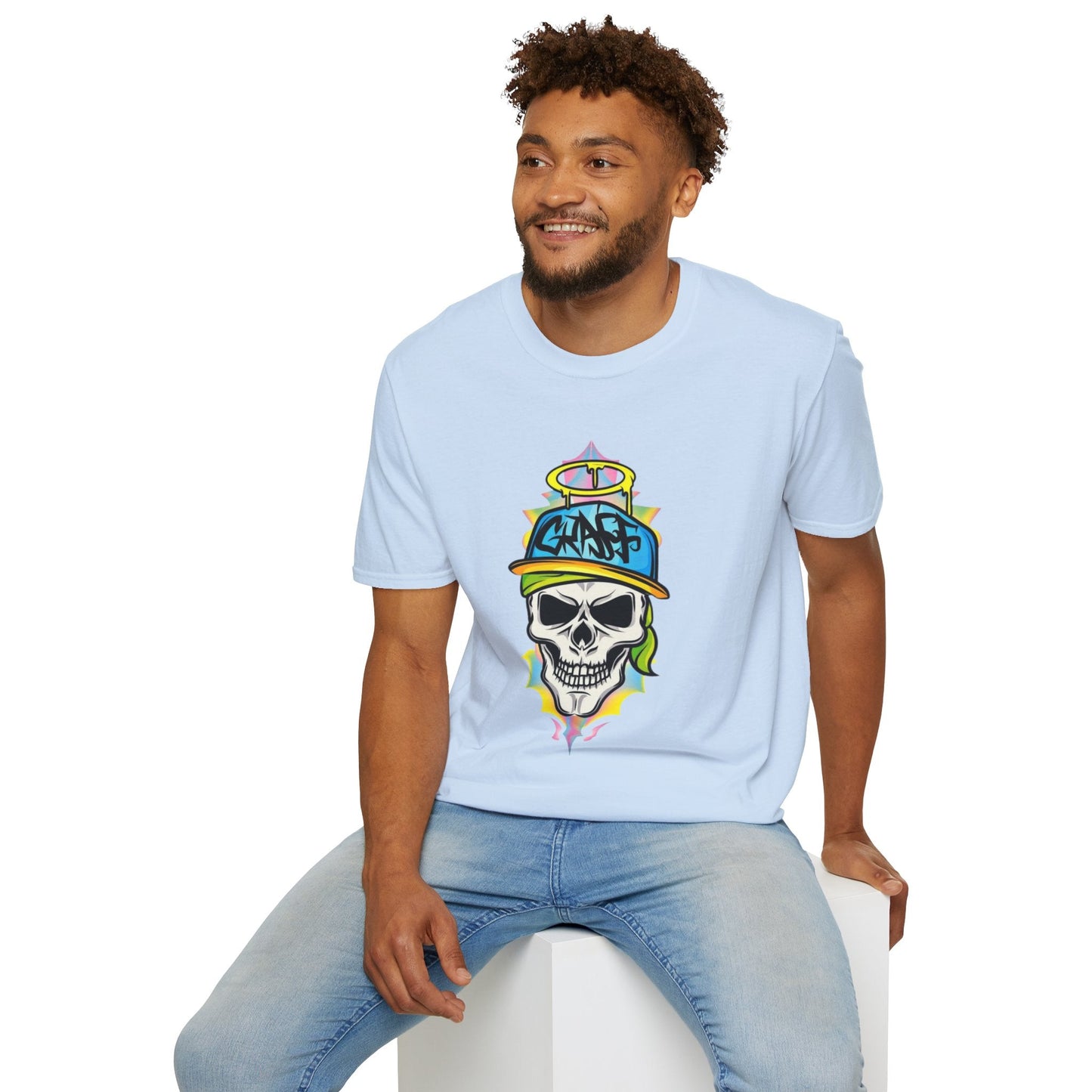 Unisex Skull Graphic Tee Shirt With Skeleton Design Softstyle 64000 100 Percent Ring Spun Cotton