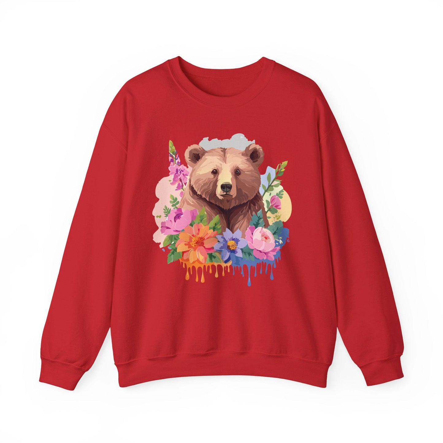 Unisex Floral Bear Sweatshirt With Art Design Animals Print Graphic
