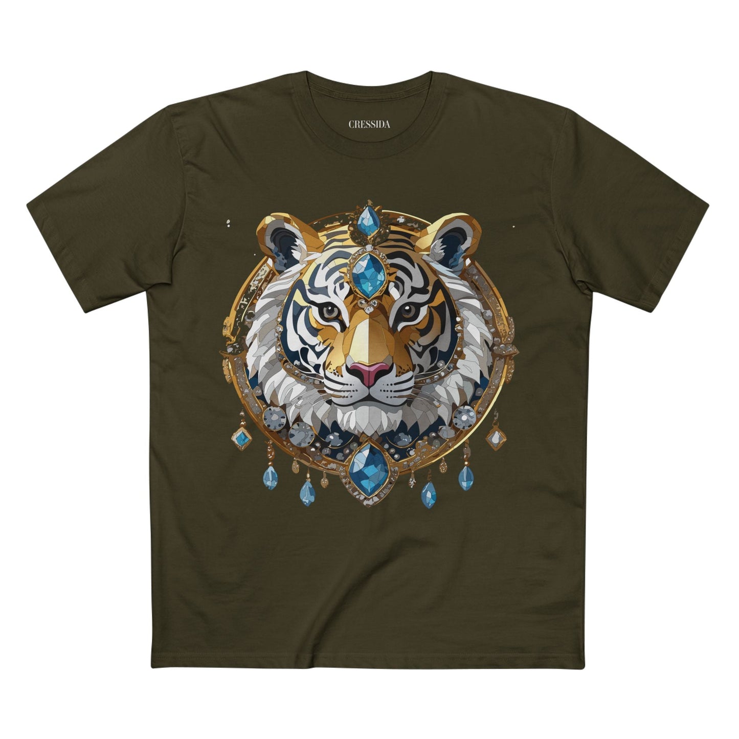 Tiger Graphic Unisex 100 Cotton Tee With Unique Animal Golden Medallion Art Design 54