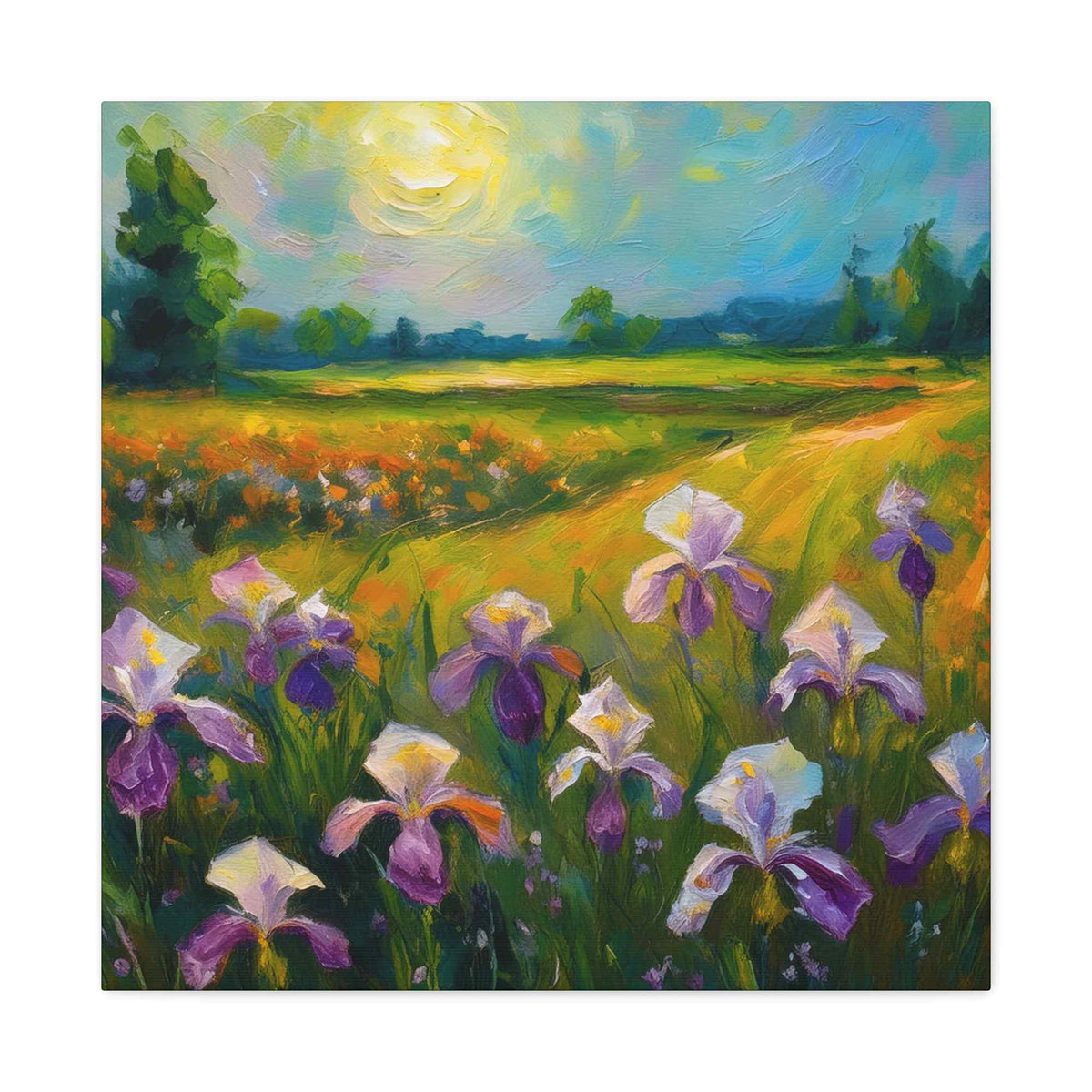 Irises Floral Print Canvas, Floral Oil Paint Print 20x20, 24x24, 30x30, 32x32, 36x36 Art Design Pine-Wood Inner Frame MC-180