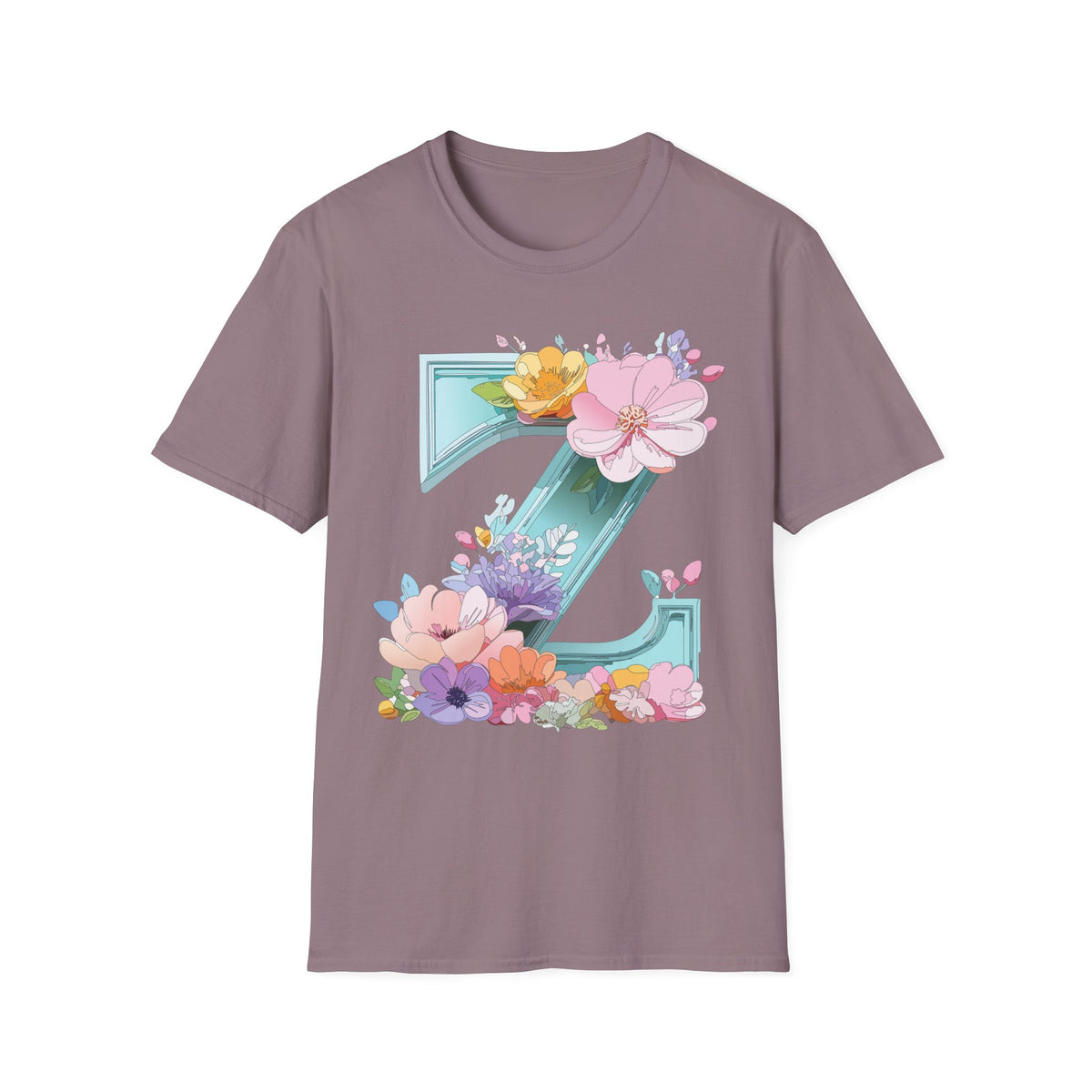 Floral Letter Z T-Shirt | Floral Initial Tee, Monogram Z Shirt
