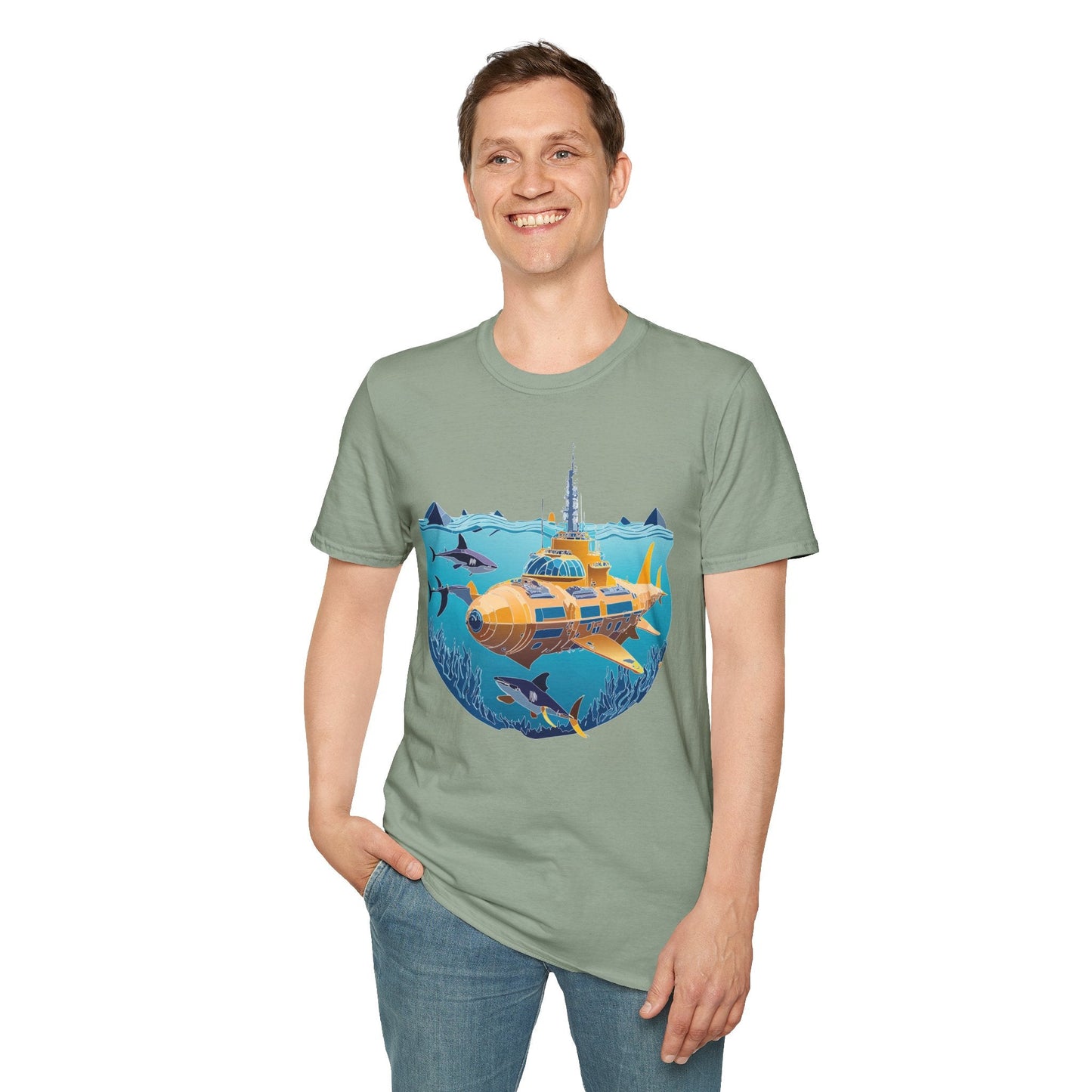 Ocean Tee Shirt Unisex Gildan Softstyle 64000 Ocean Theme Tee With U Boat Design
