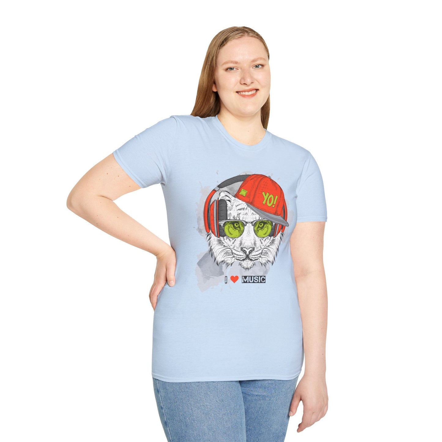 I Love Music Animals Shirt With Headphones Unisex Tee Gildan Softstyle 64000 Premium Comfort