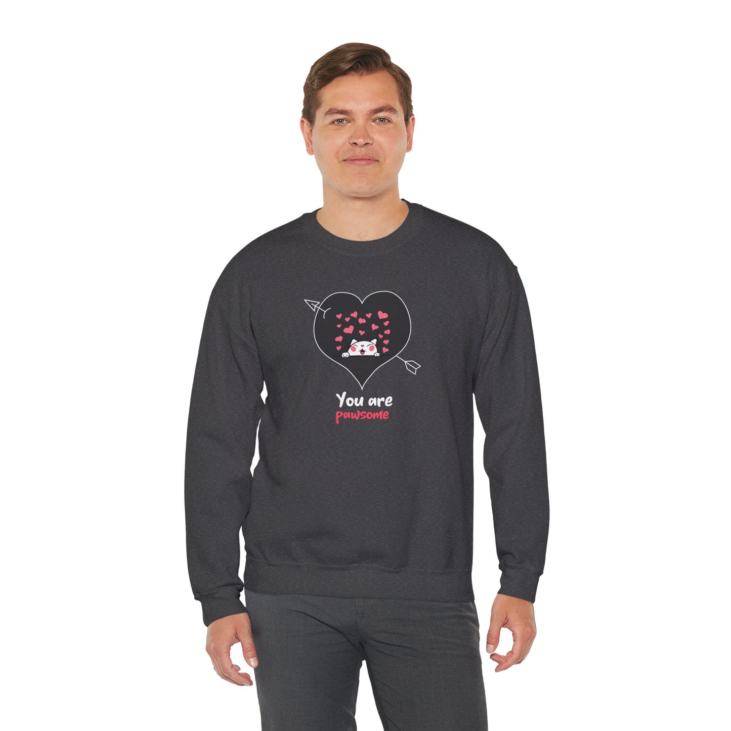 Cat Heart Sweatshirt Valentines Day Fifty Fifty Cotton Poly Unisex Crewneck Gift Idea