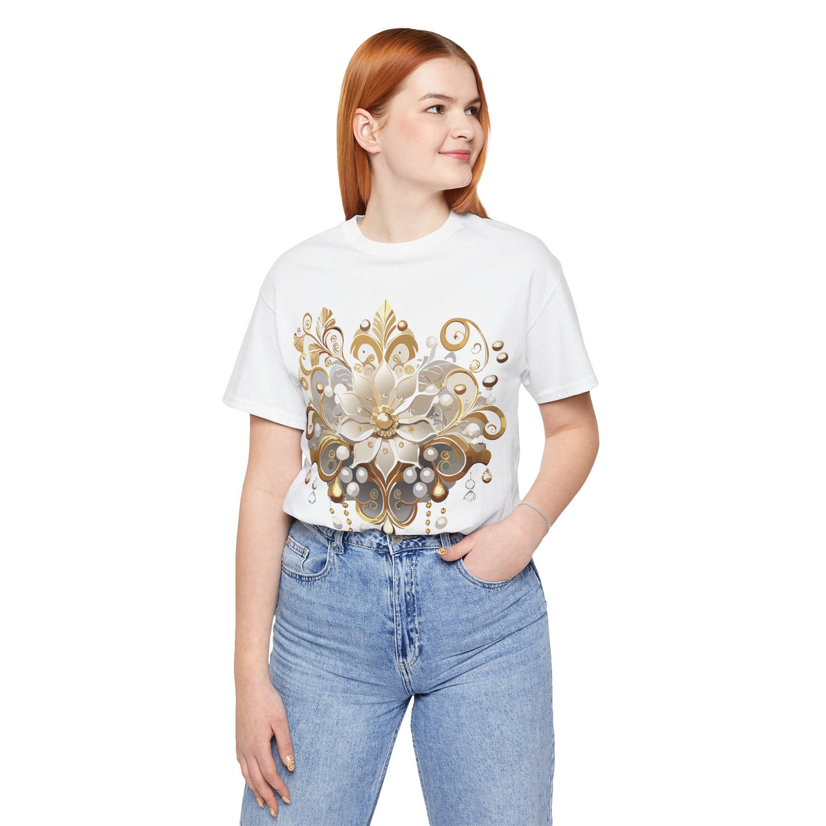 Jewelry Graphic Unisex Cotton Bella+Canvas Tee with Gemstones Art Design m27